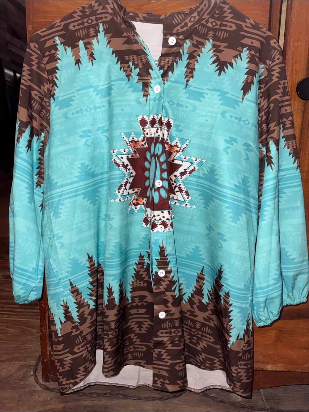 Turquoise & Brown Southwestern Button-Up Shirt